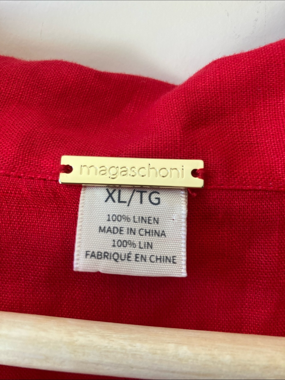 MAGASCHONI Vibrant Red Linen V-Neck Popover Top Short Sleeves Size XL EUC - Picture 2 of 9